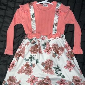 Floral Pink and White Kids Dress